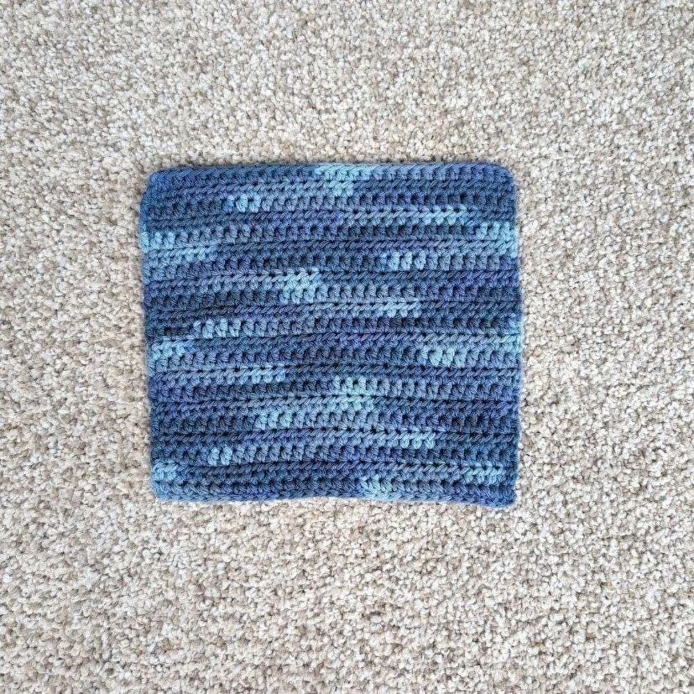 Handmade Crochet Washcloth‎ Face Cloth Blue Camo Variegated Cotton Kitchen Bath